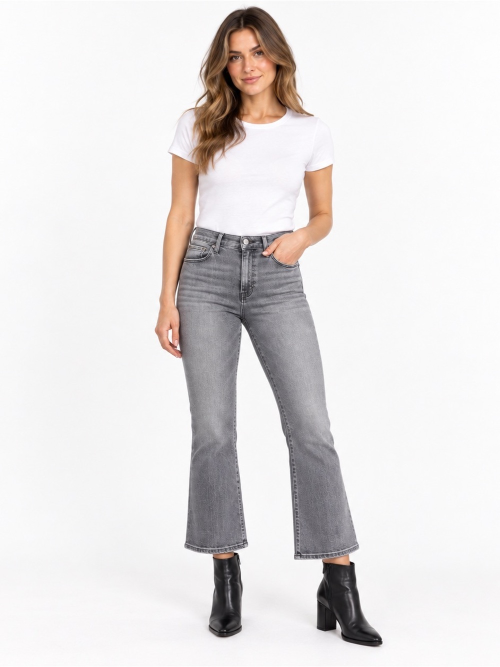 Hudson Blair High Rise Bootcut Crop Jeans Womens 28 Gray 28 Inseam